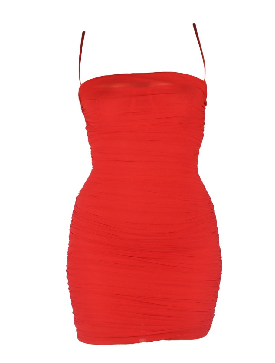 Ruched organza mesh clearance dress